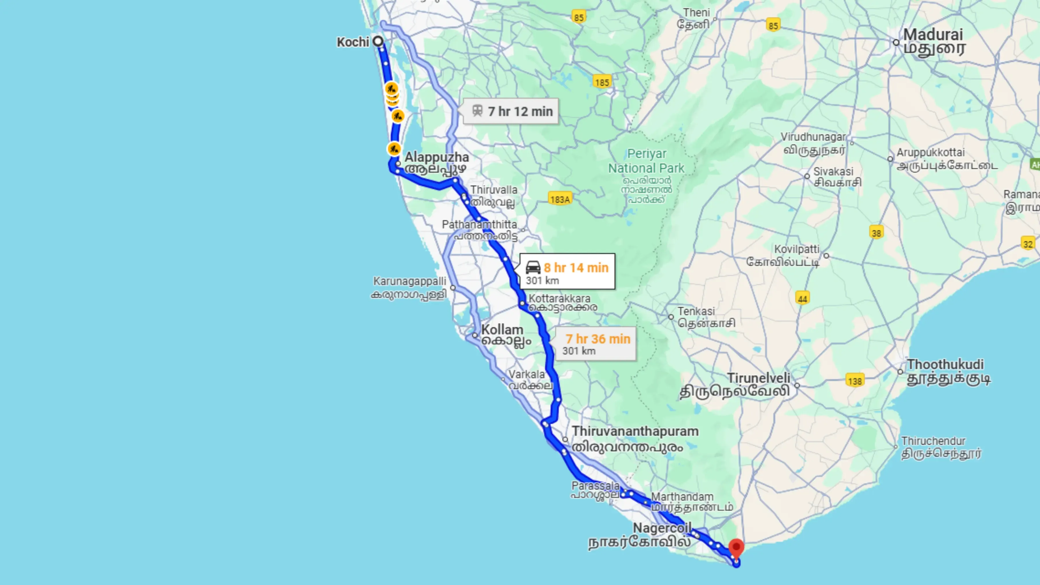 Kochi to Kanyakumari
